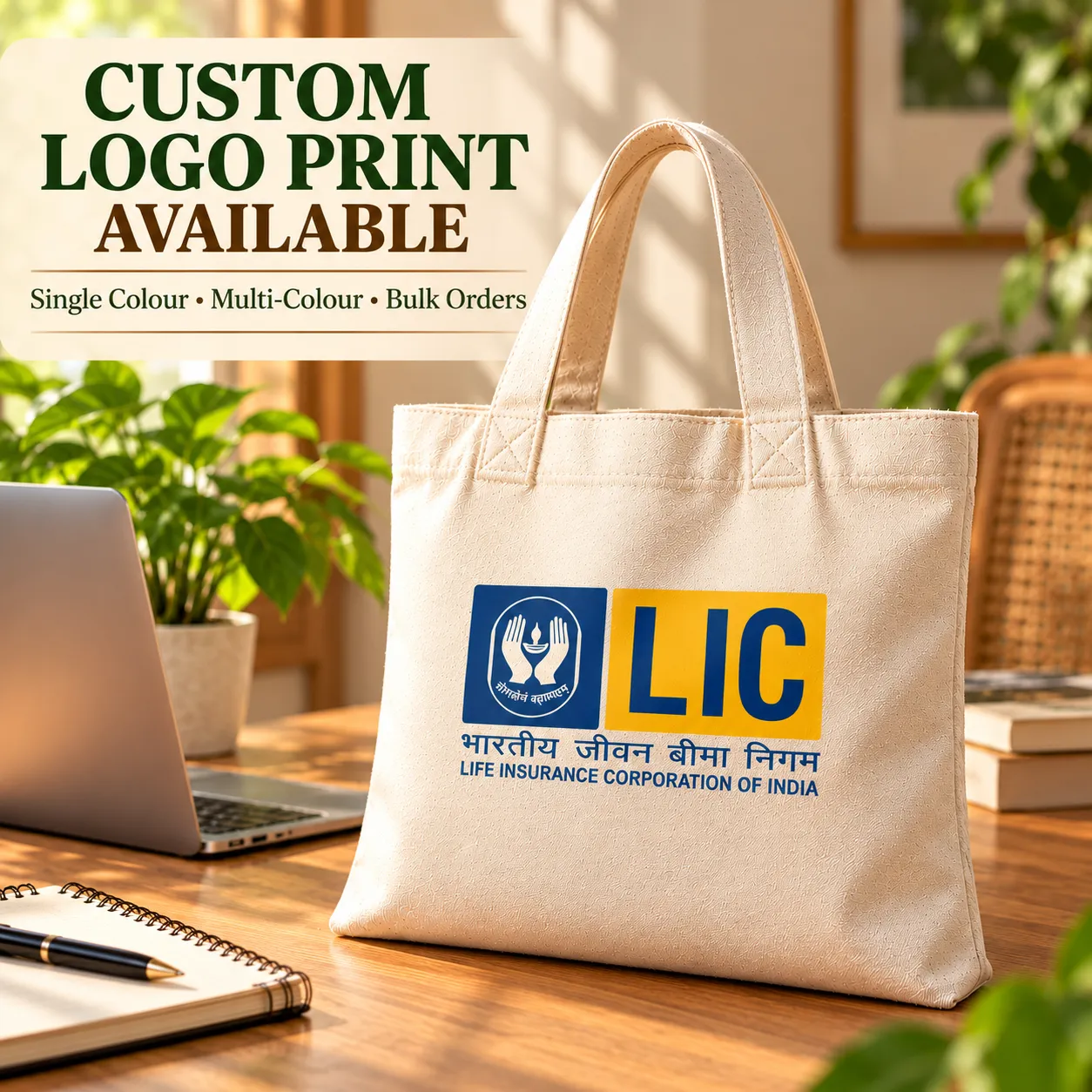 Plain Cotton Canvas Tote Bag - 14x16 Inch, 310 GSM