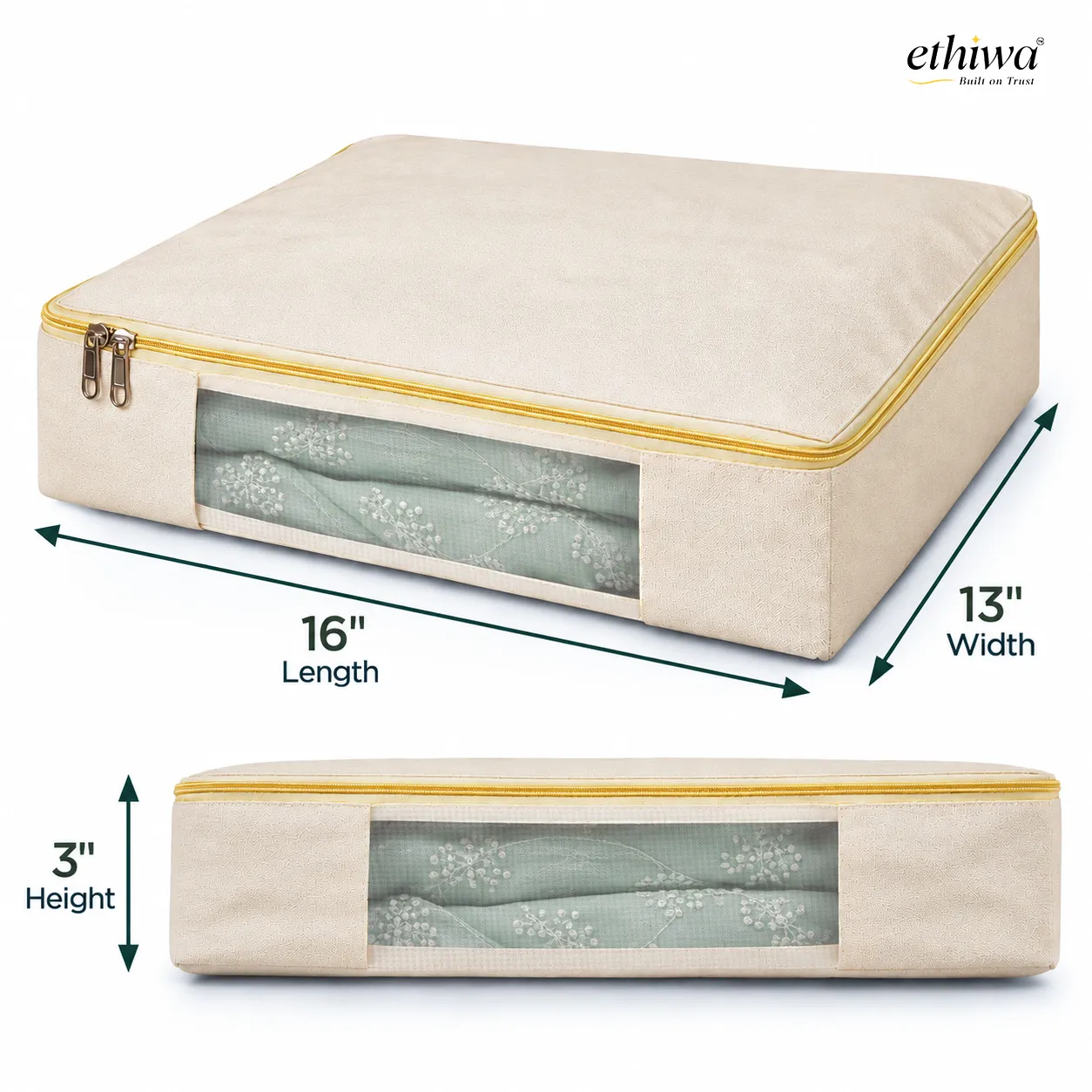 Cotton Canvas Saree Cover with Zip - 16x13x3 Inch