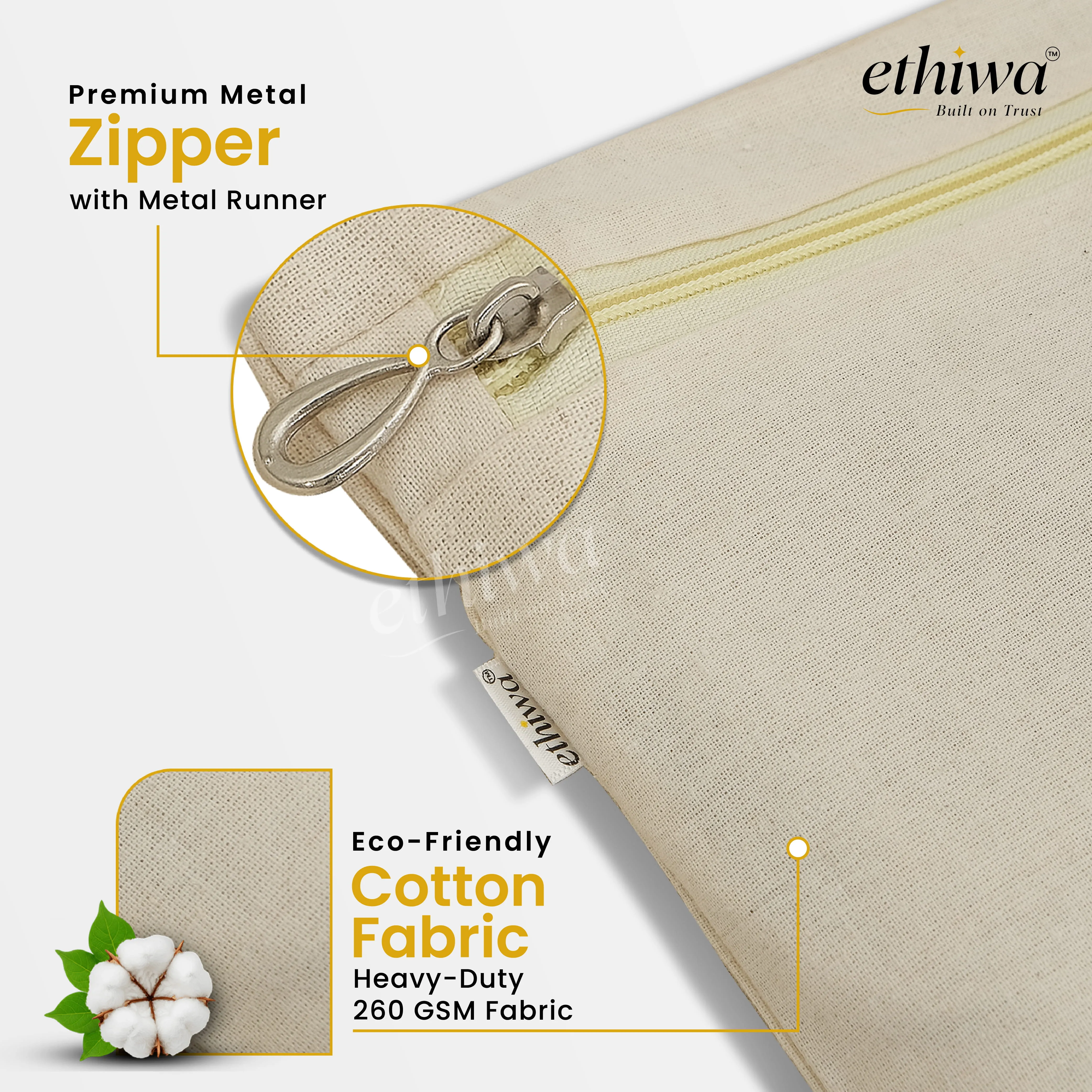 Cotton Saree Cover with Metal Zipper - 16x14 Inch