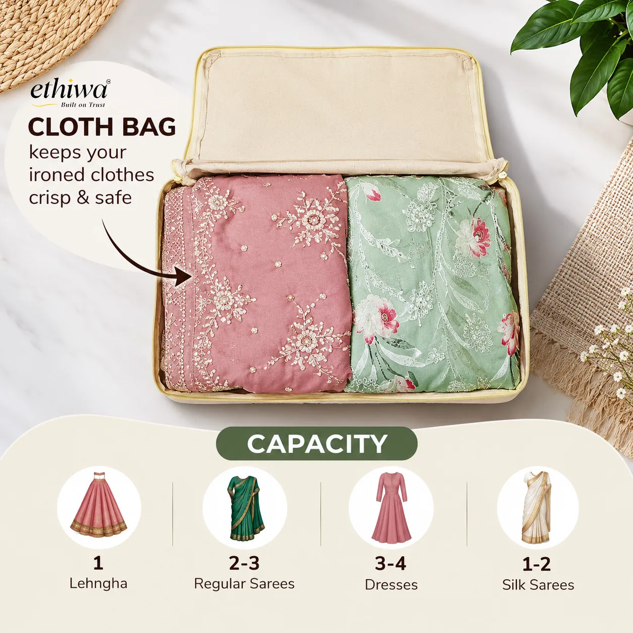 Cotton Canvas Saree Cover with Zip - 16x13x3 Inch