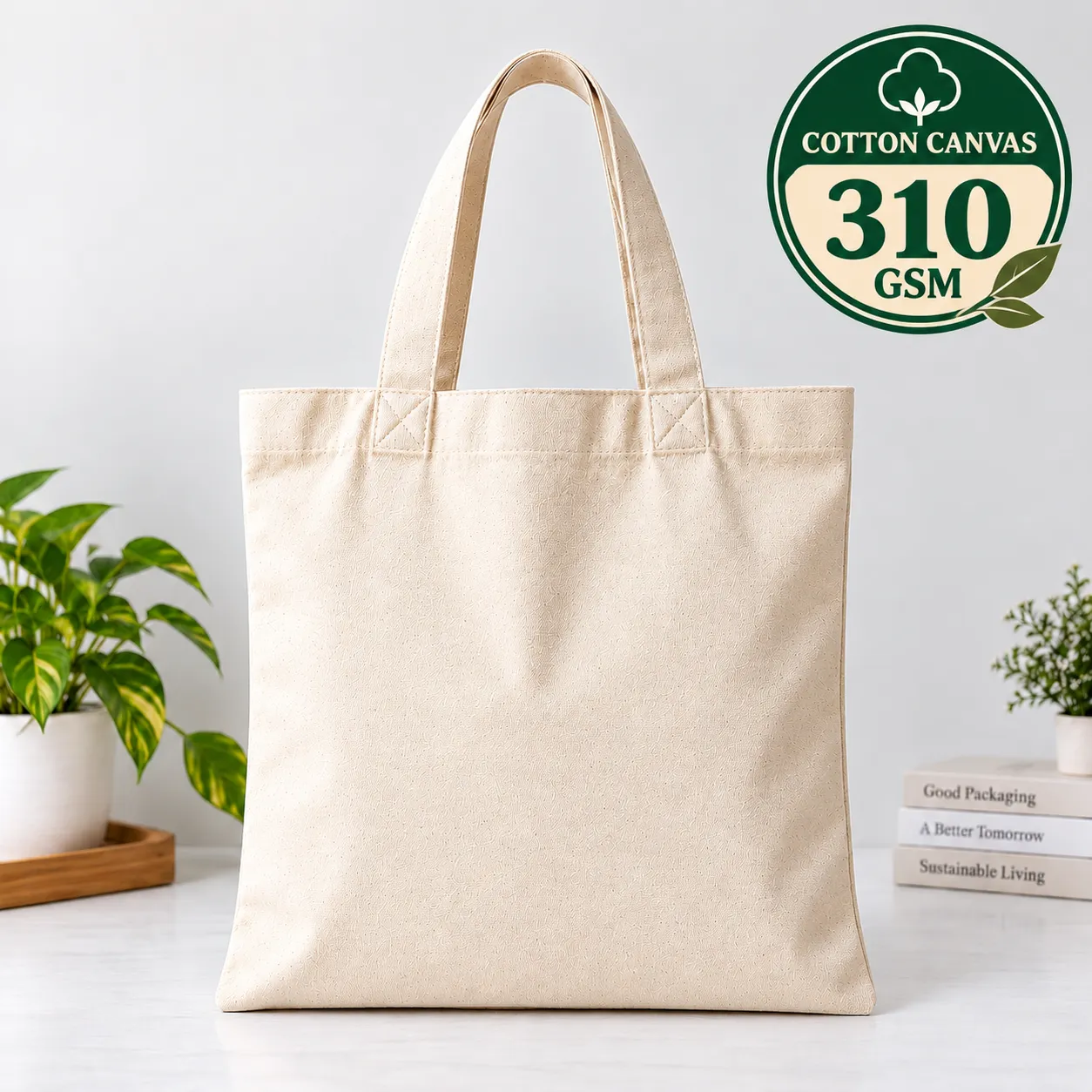 Plain Cotton Canvas Tote Bag - 14x16 Inch, 310 GSM