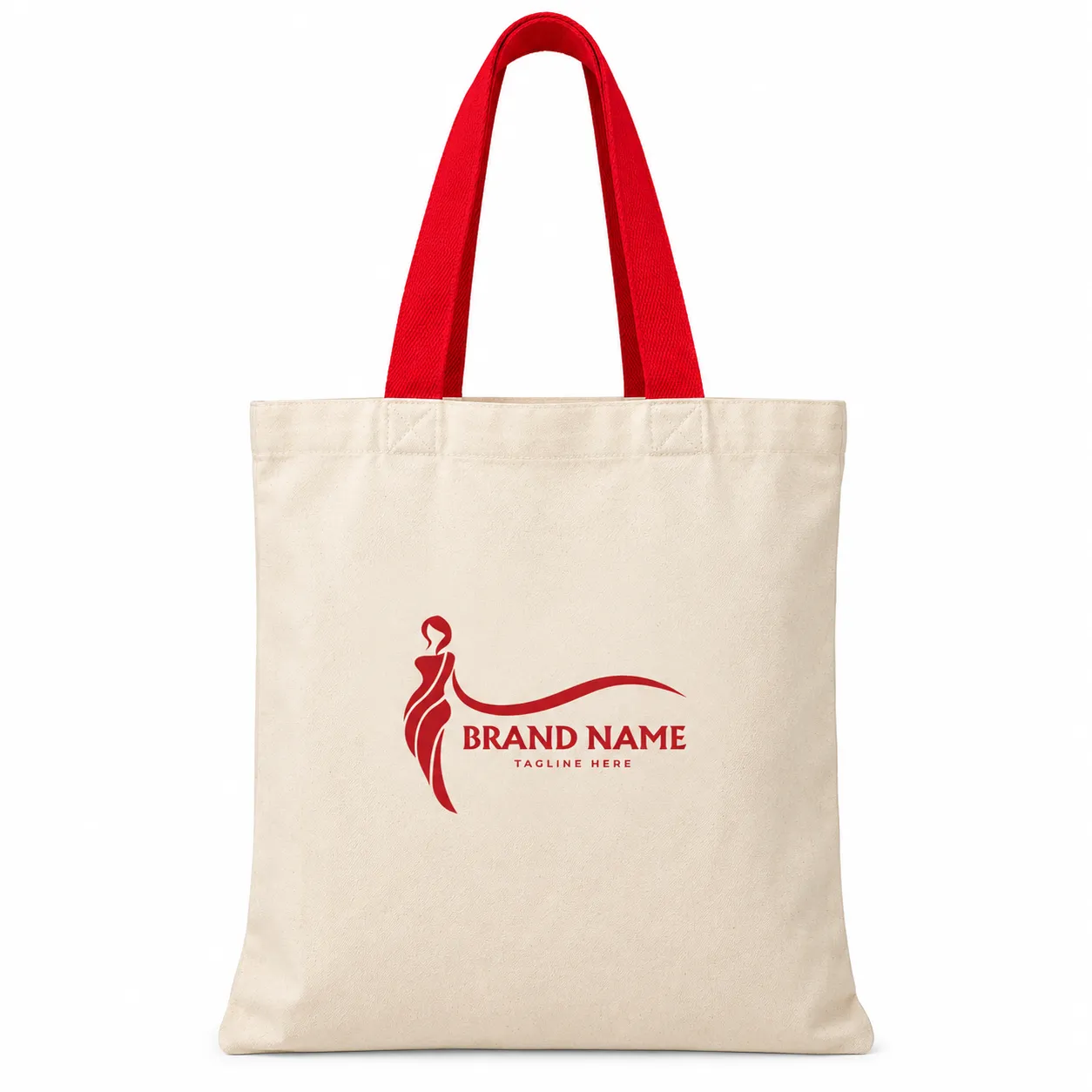 Plain Cotton Tote Bag with Red Handles - 14x16 Inch