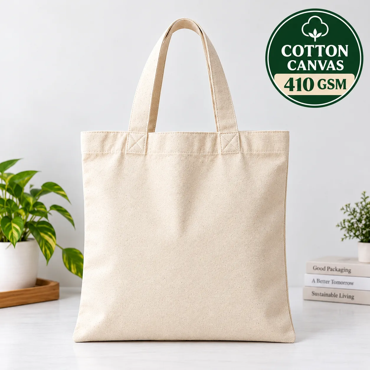 Plain Cotton Canvas Tote Bag - 14x16 Inch, 410 GSM