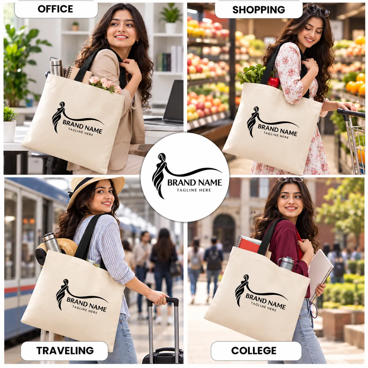 Plain Cotton Tote Bag with Black Handles - 14x16 Inch