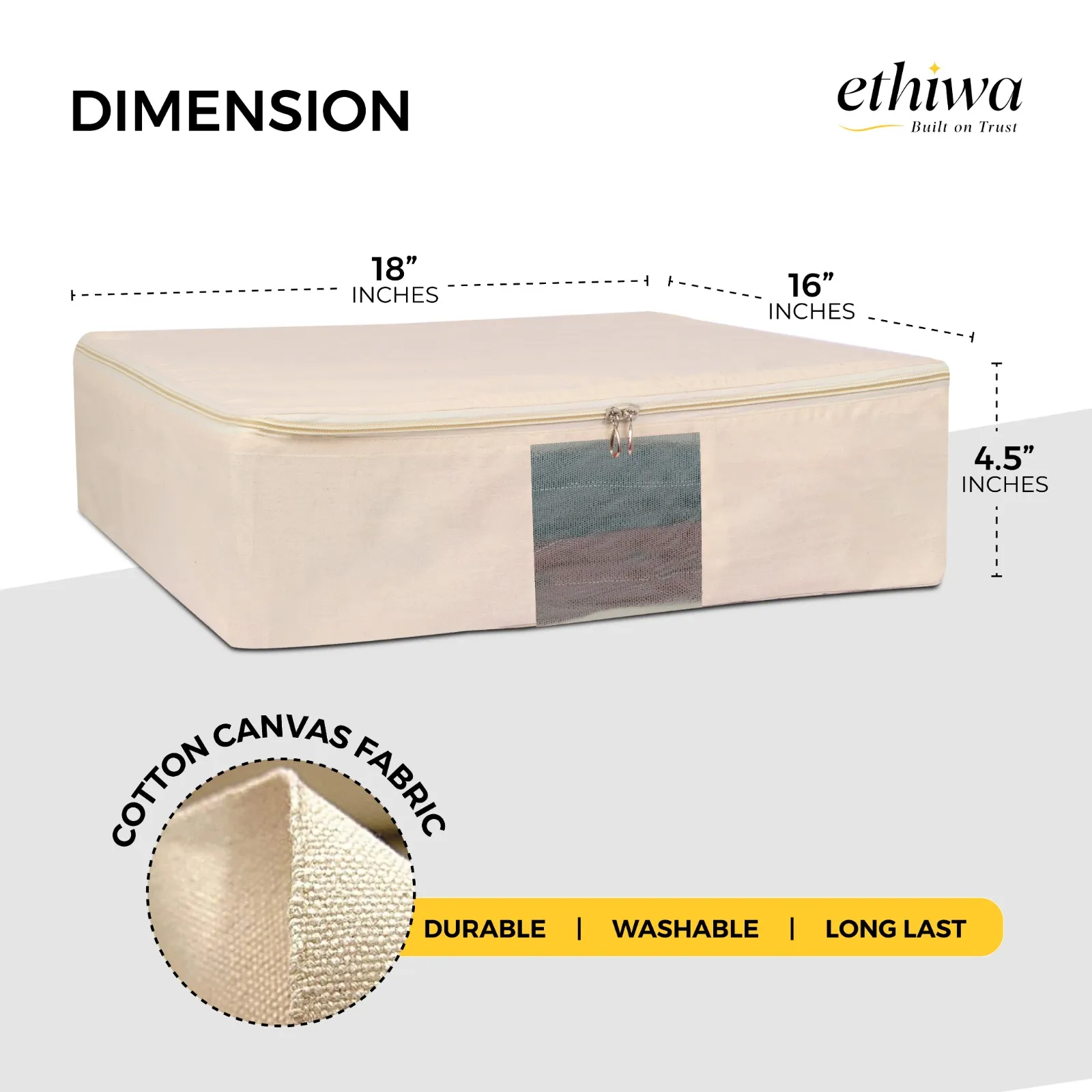 Cotton Canvas Storage Bag - 17x14x4.5 Inch, 410 GSM
