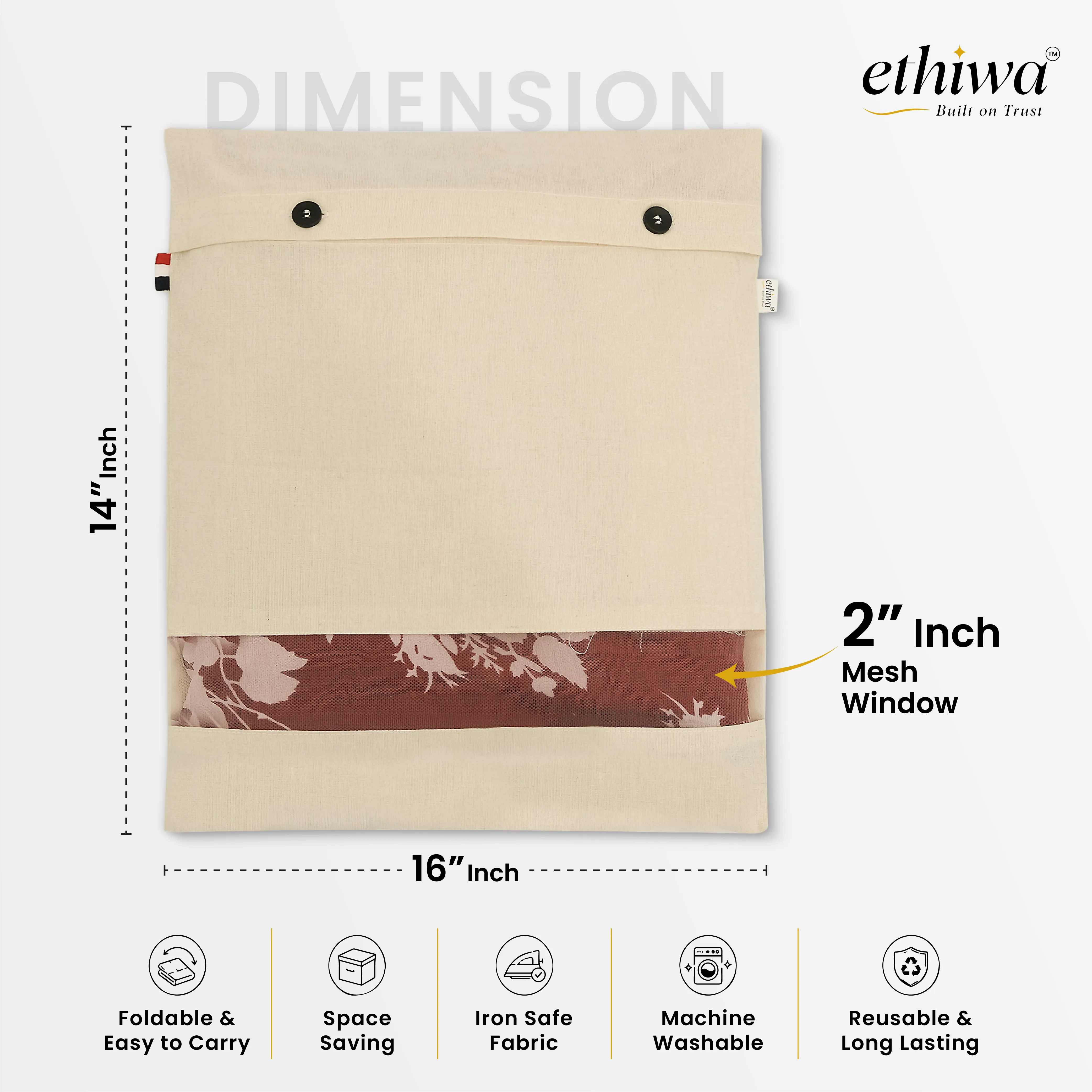 Cotton Saree Cover with Button Closure - 16x14 Inch