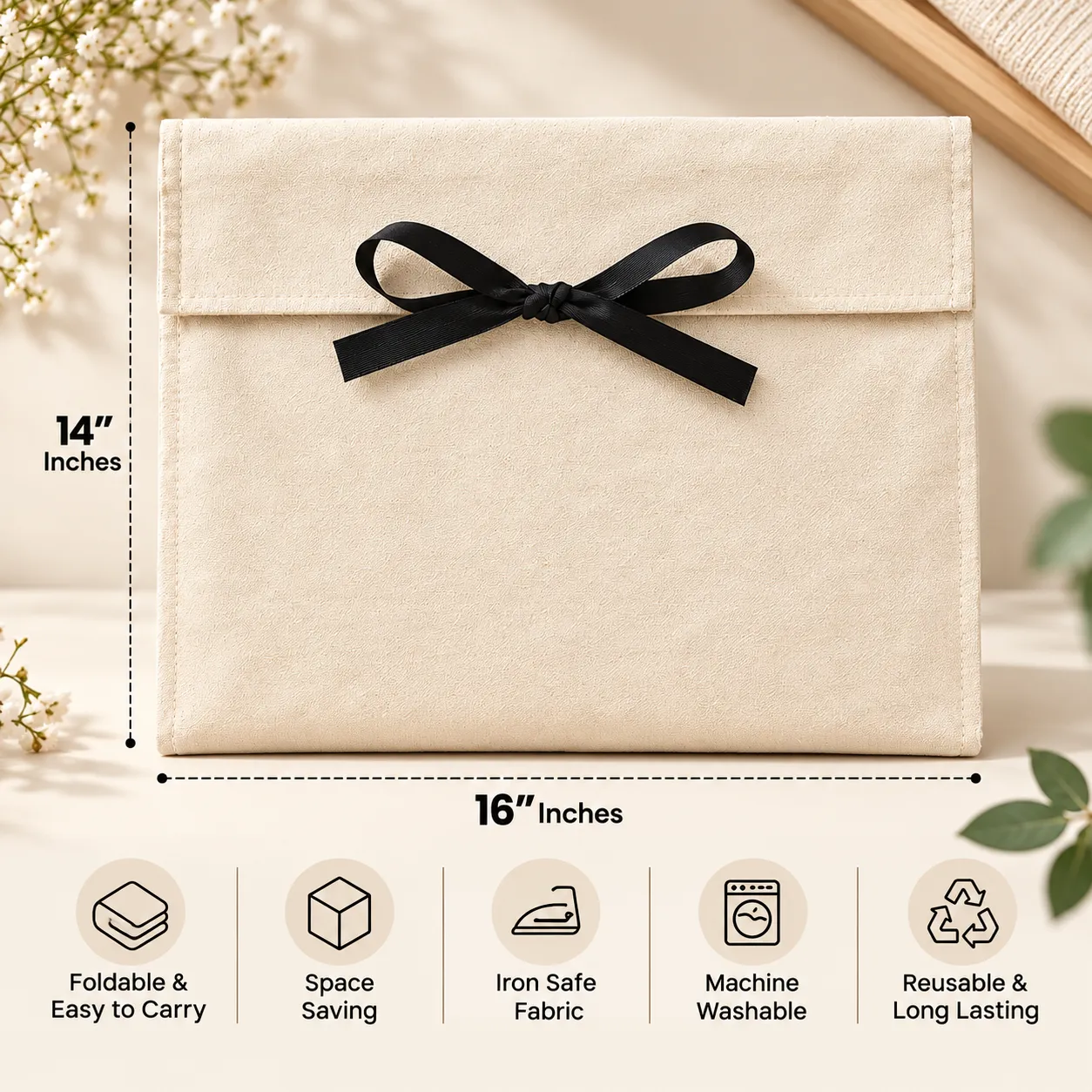 Cotton Saree Cover with Ribbon Closure - 14x16 Inch